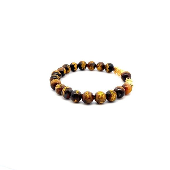 18K Gold Dragon Pixiu Double Piyao Lucky Charm Bracelet Gemstones Tiger's Eye Ca - Picture 5 of 5